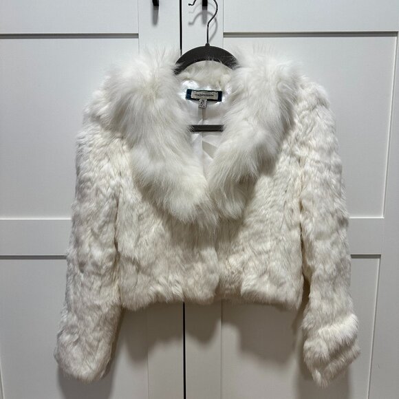 Genuine Rabbit Fur Coat with Genuine Fox Fur Trim Collar - Picture 1 of 4